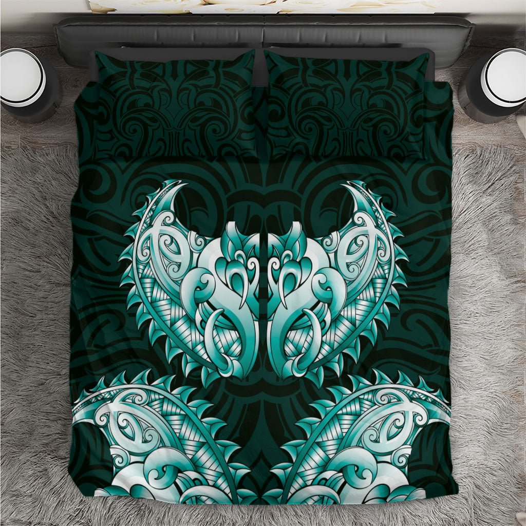 New Zealand Ta Moko Bedding Set Aotearoa Maori Chest Tattoo Turquoise