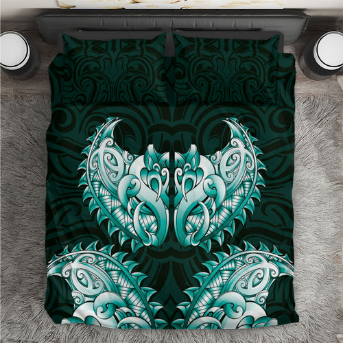 New Zealand Ta Moko Bedding Set Aotearoa Maori Chest Tattoo Turquoise