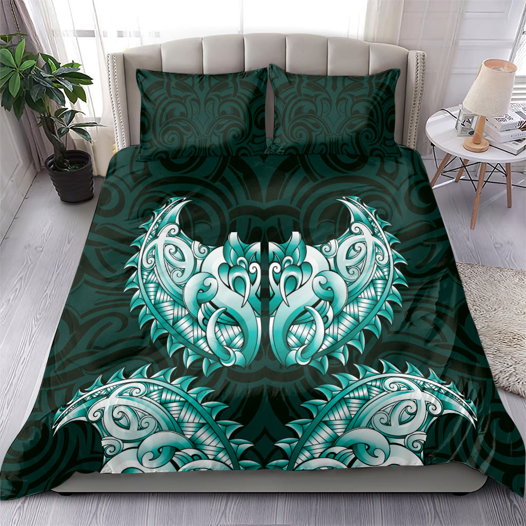 New Zealand Ta Moko Bedding Set Aotearoa Maori Chest Tattoo Turquoise