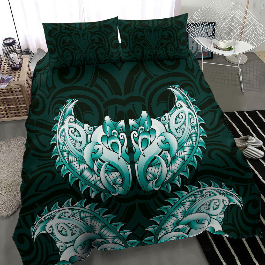 New Zealand Ta Moko Bedding Set Aotearoa Maori Chest Tattoo Turquoise