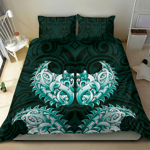 New Zealand Ta Moko Bedding Set Aotearoa Maori Chest Tattoo Turquoise