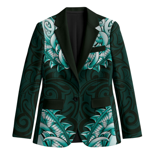 New Zealand Ta Moko Blazer Aotearoa Maori Chest Tattoo Turquoise