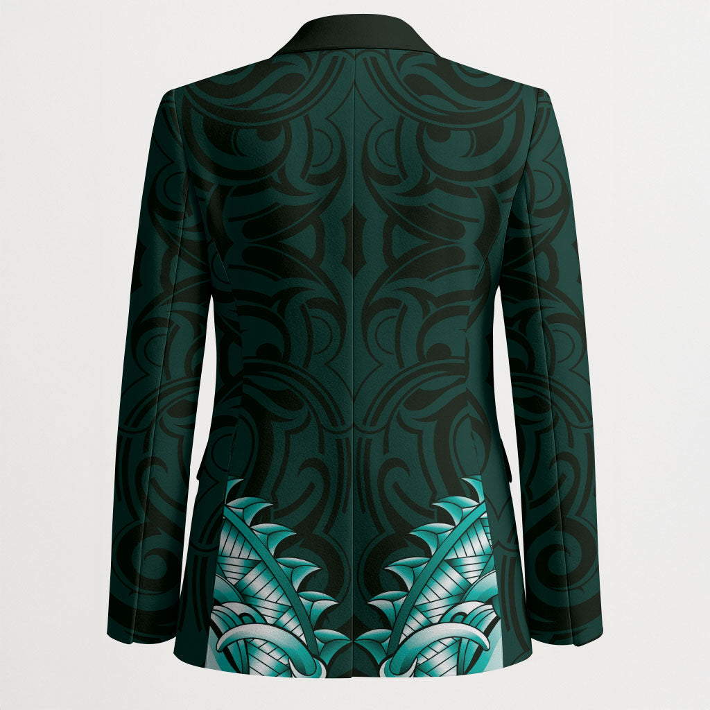 New Zealand Ta Moko Blazer Aotearoa Maori Chest Tattoo Turquoise