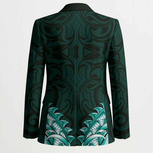 New Zealand Ta Moko Blazer Aotearoa Maori Chest Tattoo Turquoise