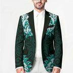 New Zealand Ta Moko Blazer Aotearoa Maori Chest Tattoo Turquoise