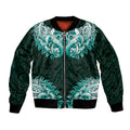 New Zealand Ta Moko Bomber Jacket Aotearoa Maori Chest Tattoo Turquoise