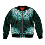 New Zealand Ta Moko Bomber Jacket Aotearoa Maori Chest Tattoo Turquoise