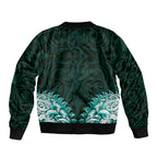 New Zealand Ta Moko Bomber Jacket Aotearoa Maori Chest Tattoo Turquoise