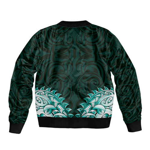 New Zealand Ta Moko Bomber Jacket Aotearoa Maori Chest Tattoo Turquoise