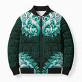 New Zealand Ta Moko Bomber Puffer Jacket Aotearoa Maori Chest Tattoo Turquoise
