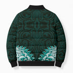 New Zealand Ta Moko Bomber Puffer Jacket Aotearoa Maori Chest Tattoo Turquoise