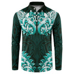 New Zealand Ta Moko Button Sweatshirt Aotearoa Maori Chest Tattoo Turquoise