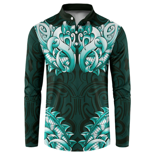 New Zealand Ta Moko Button Sweatshirt Aotearoa Maori Chest Tattoo Turquoise