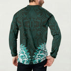 New Zealand Ta Moko Button Sweatshirt Aotearoa Maori Chest Tattoo Turquoise