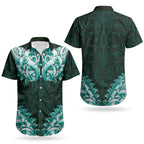 New Zealand Ta Moko Couples Matching Summer Maxi Dress and Hawaiian Shirt Aotearoa Maori Chest Tattoo Turquoise
