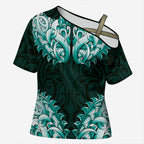 New Zealand Ta Moko Cross Shoulder Shirt Aotearoa Maori Chest Tattoo Turquoise