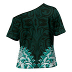 New Zealand Ta Moko Cross Shoulder Shirt Aotearoa Maori Chest Tattoo Turquoise