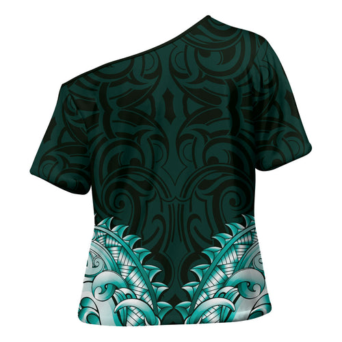 New Zealand Ta Moko Cross Shoulder Shirt Aotearoa Maori Chest Tattoo Turquoise