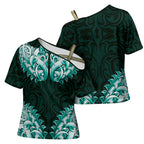 New Zealand Ta Moko Cross Shoulder Shirt Aotearoa Maori Chest Tattoo Turquoise