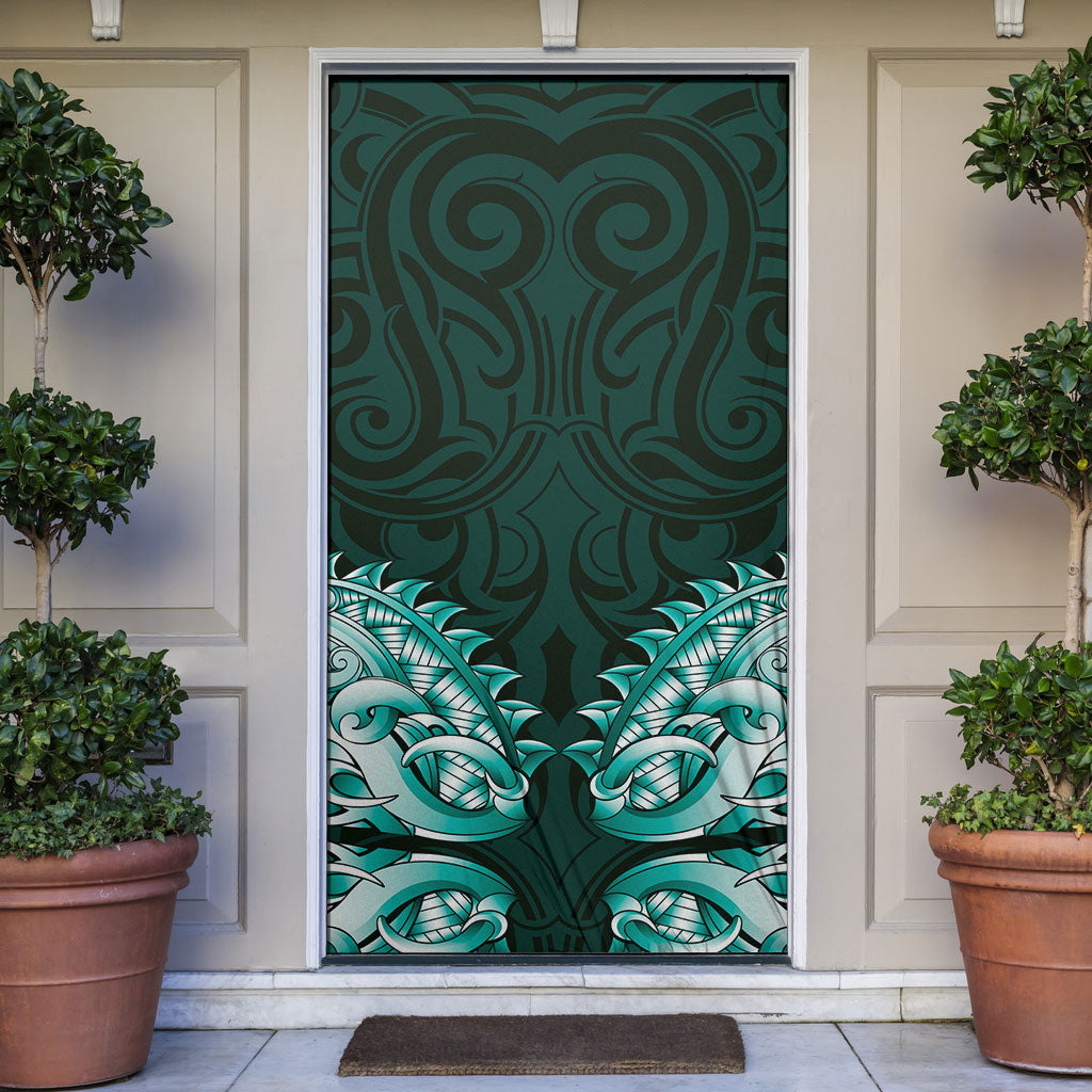 New Zealand Ta Moko Door Cover Aotearoa Maori Chest Tattoo Turquoise