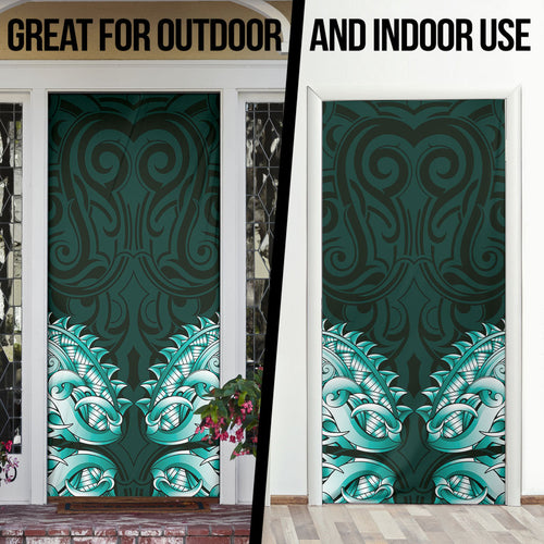 New Zealand Ta Moko Door Cover Aotearoa Maori Chest Tattoo Turquoise