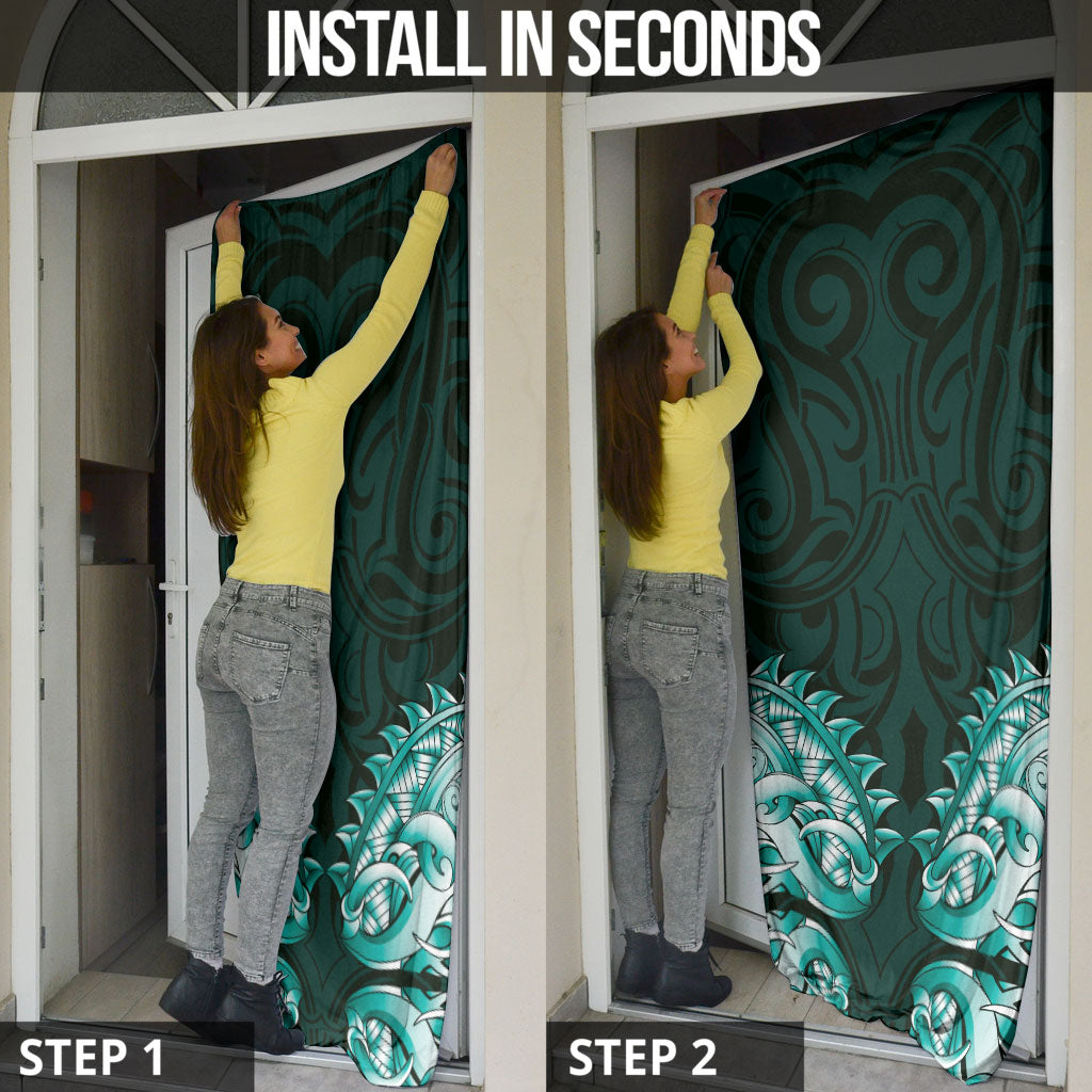 New Zealand Ta Moko Door Cover Aotearoa Maori Chest Tattoo Turquoise