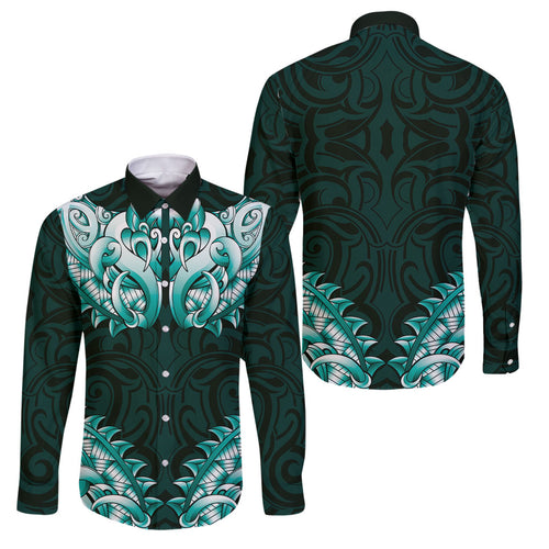New Zealand Ta Moko Family Matching Off Shoulder Short Dress and Hawaiian Shirt Aotearoa Maori Chest Tattoo Turquoise