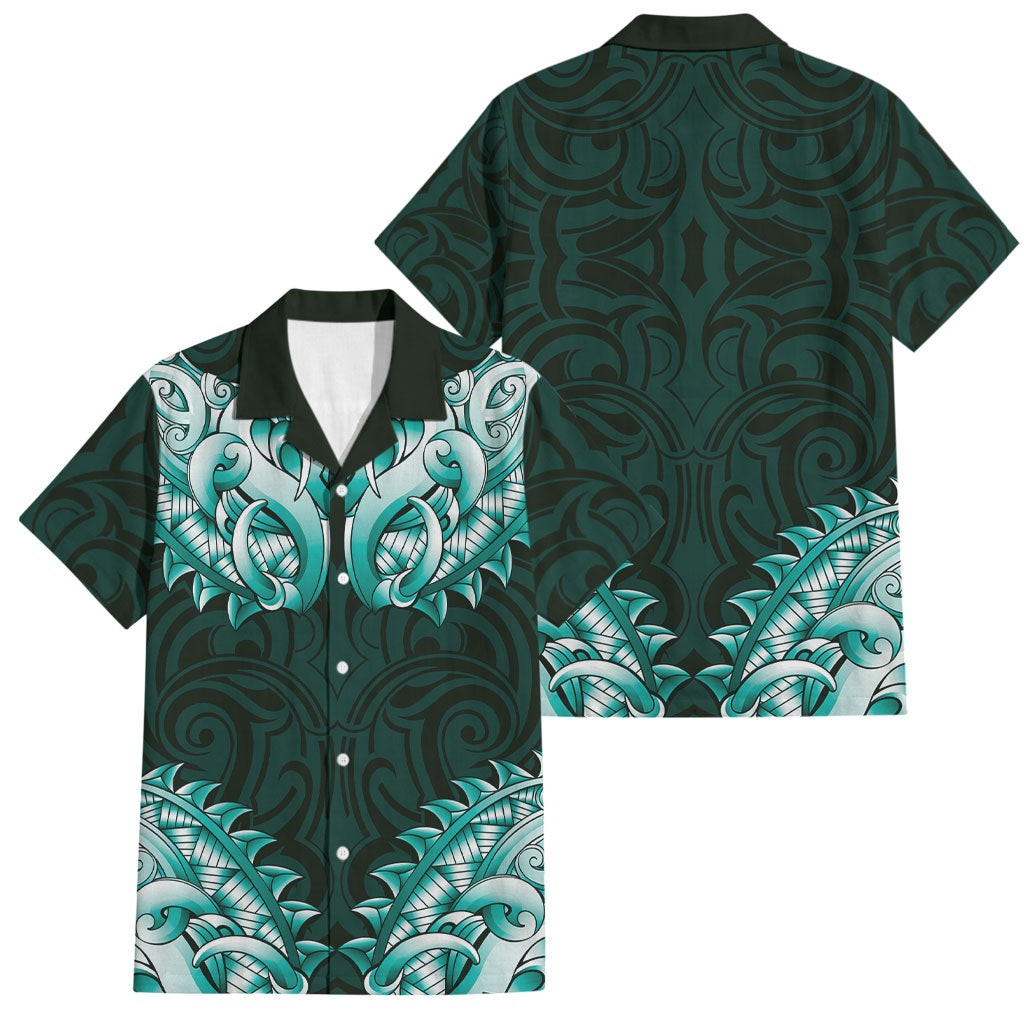 New Zealand Ta Moko Family Matching Tank Maxi Dress and Hawaiian Shirt Aotearoa Maori Chest Tattoo Turquoise