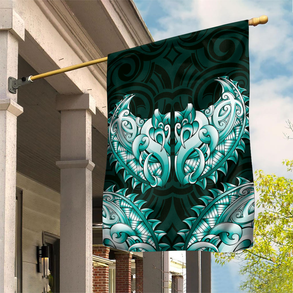 New Zealand Ta Moko Garden Flag Aotearoa Maori Chest Tattoo Turquoise