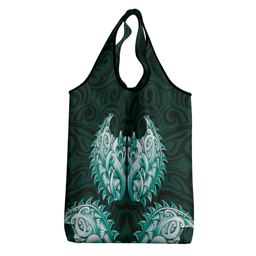 New Zealand Ta Moko Grocery Bag Aotearoa Maori Chest Tattoo Turquoise