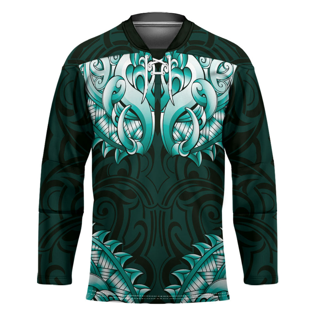 New Zealand Ta Moko Hockey Jersey Aotearoa Maori Chest Tattoo Turquoise