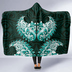 New Zealand Ta Moko Hooded Blanket Aotearoa Maori Chest Tattoo Turquoise