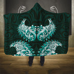 New Zealand Ta Moko Hooded Blanket Aotearoa Maori Chest Tattoo Turquoise