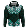 New Zealand Ta Moko Hoodie Aotearoa Maori Chest Tattoo Turquoise
