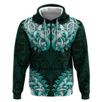 New Zealand Ta Moko Hoodie Aotearoa Maori Chest Tattoo Turquoise