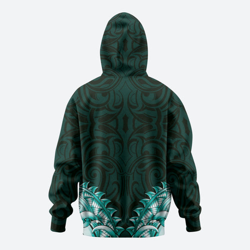 New Zealand Ta Moko Hoodie Aotearoa Maori Chest Tattoo Turquoise