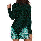 New Zealand Ta Moko Hoodie Dress Aotearoa Maori Chest Tattoo Turquoise