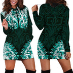 New Zealand Ta Moko Hoodie Dress Aotearoa Maori Chest Tattoo Turquoise