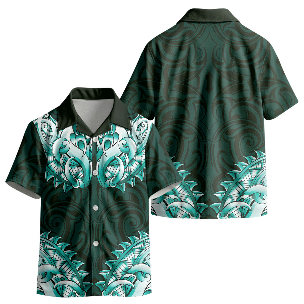 New Zealand Ta Moko Kid Hawaiian Shirt Aotearoa Maori Chest Tattoo Turquoise LT14