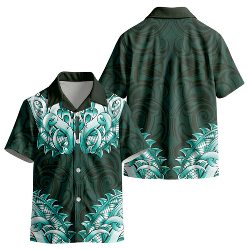 New Zealand Ta Moko Kid Hawaiian Shirt Aotearoa Maori Chest Tattoo Turquoise LT14