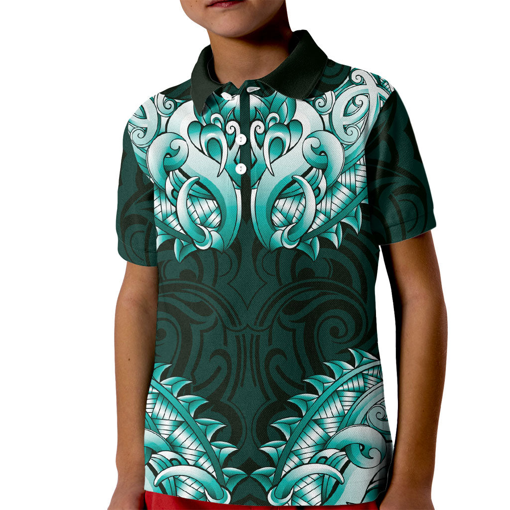 New Zealand Ta Moko Kid Polo Shirt Aotearoa Maori Chest Tattoo Turquoise