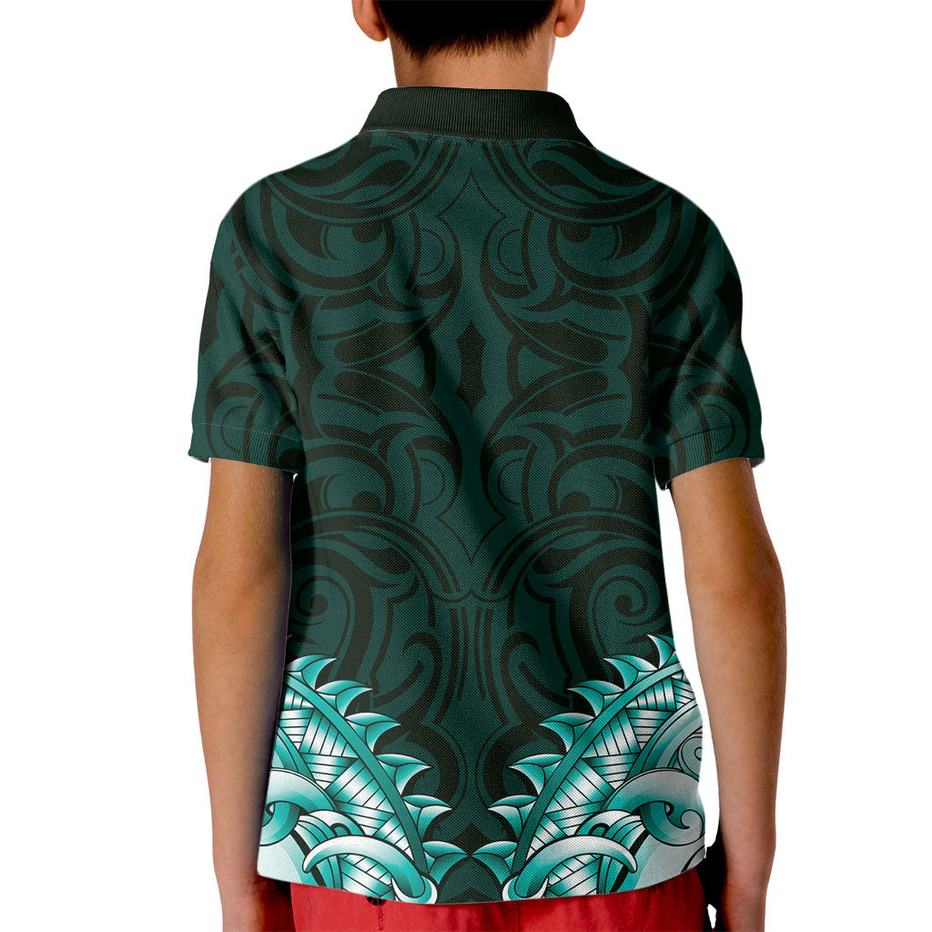 New Zealand Ta Moko Kid Polo Shirt Aotearoa Maori Chest Tattoo Turquoise