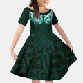 New Zealand Ta Moko Kid Short Sleeve Dress Aotearoa Maori Chest Tattoo Turquoise