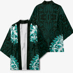 New Zealand Ta Moko Kimono Aotearoa Maori Chest Tattoo Turquoise