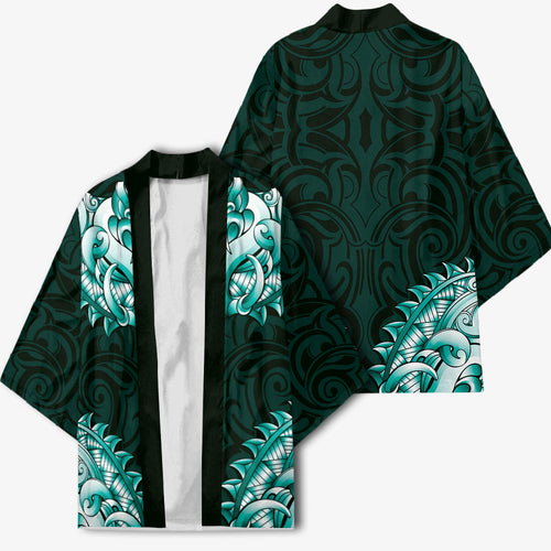 New Zealand Ta Moko Kimono Aotearoa Maori Chest Tattoo Turquoise