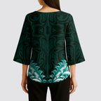 New Zealand Ta Moko Kimono Sleeve Blouse Aotearoa Maori Chest Tattoo Turquoise