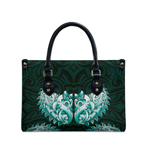 New Zealand Ta Moko Leather Bag Aotearoa Maori Chest Tattoo Turquoise