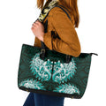 New Zealand Ta Moko Leather Tote Bag Aotearoa Maori Chest Tattoo Turquoise