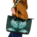 New Zealand Ta Moko Leather Tote Bag Aotearoa Maori Chest Tattoo Turquoise