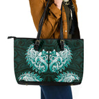 New Zealand Ta Moko Leather Tote Bag Aotearoa Maori Chest Tattoo Turquoise